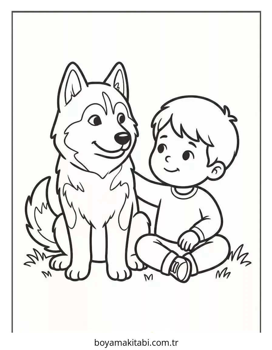 Husky boyama sayfası – okul öncesi, evde etkinlik