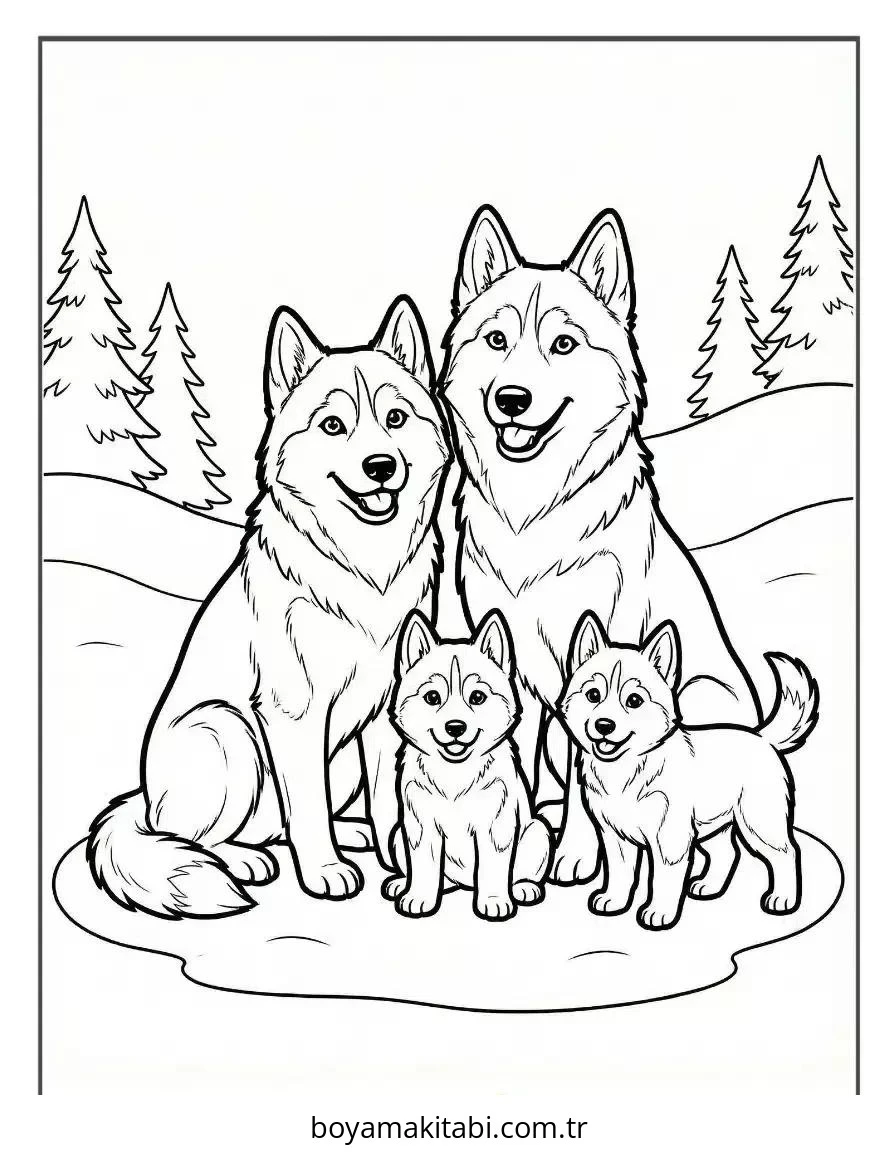 Husky boyama sayfası – boyama etkinliği, çocuk aktivitesi