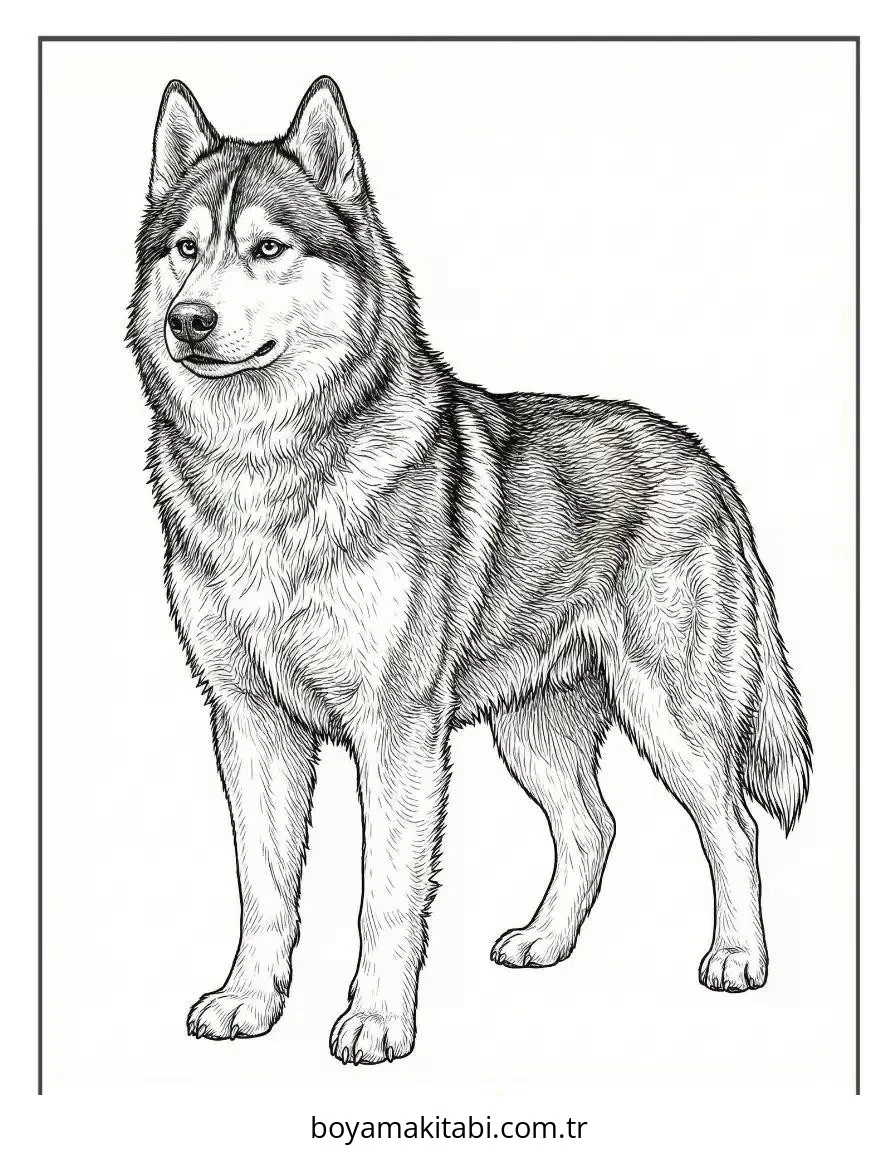 Husky boyama sayfası – çocuk aktivitesi, PDF indir