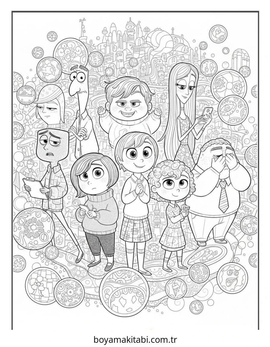 Inside Out boyama sayfası – okul öncesi, evde etkinlik