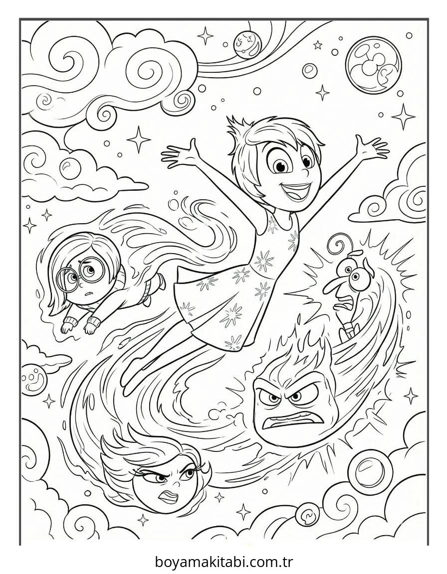 Inside Out boyama sayfası – basit çizim, kolay boyama