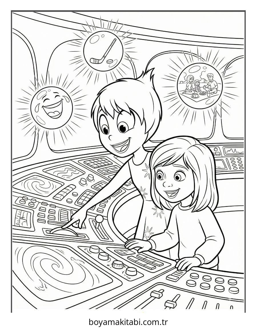 Inside Out boyama sayfası – çizgi film temalı, basit çizim