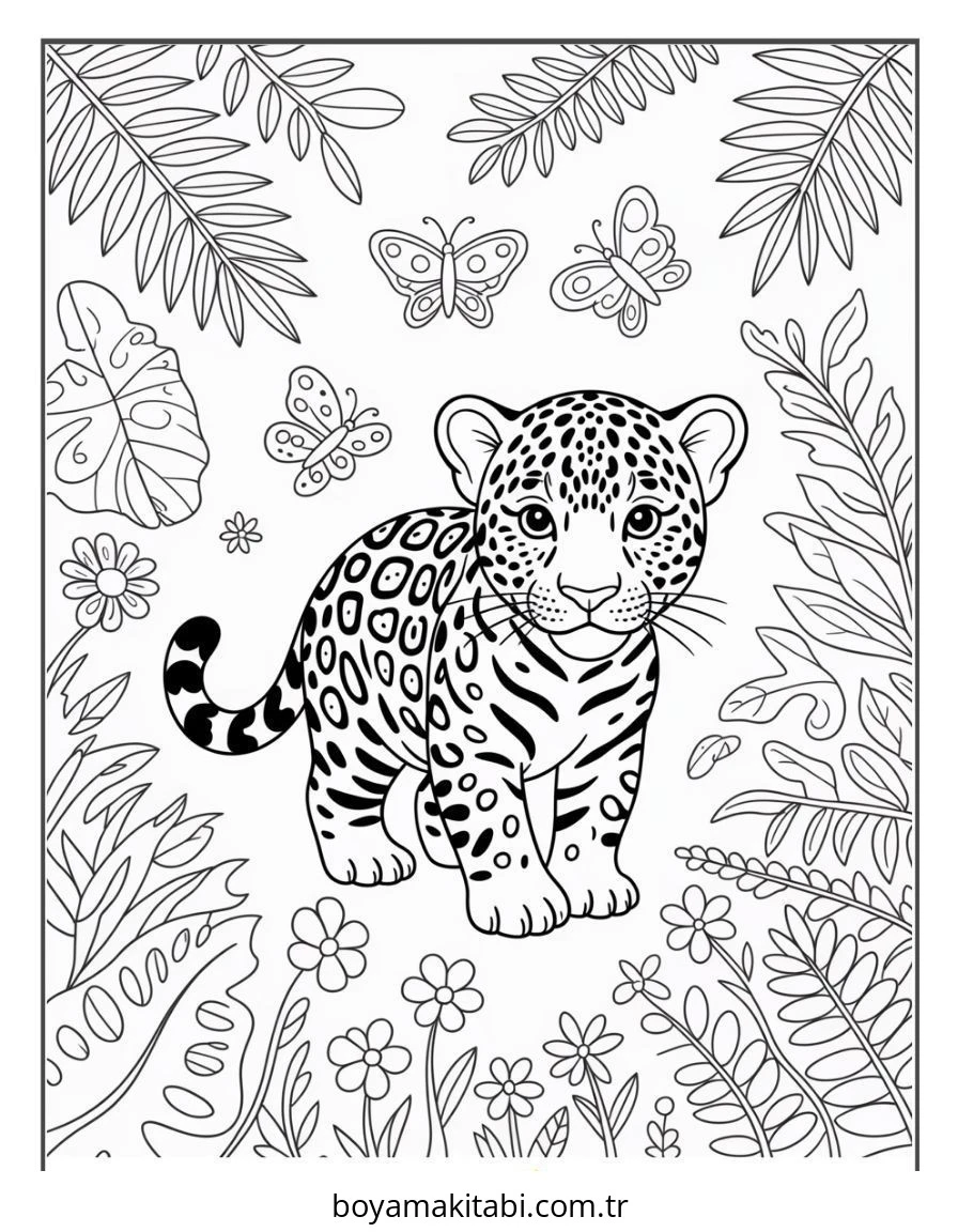 Jaguar boyama sayfası – sanatsal çalışma, çocuklar için