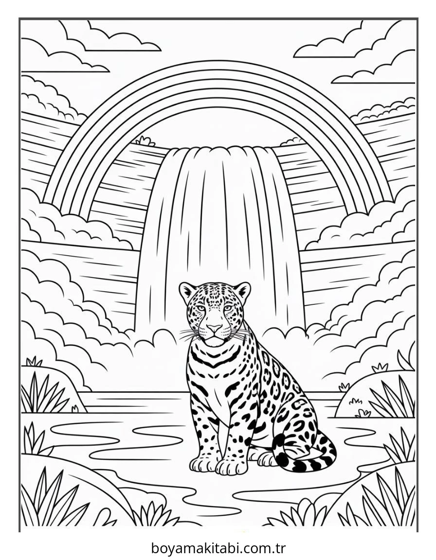 Jaguar boyama sayfası – basit çizim, kolay boyama