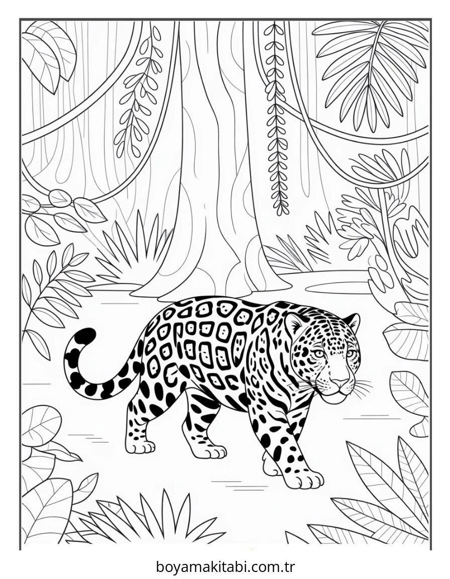 Jaguar boyama sayfası – eğlenceli etkinlik, el becerilerini geliştirir