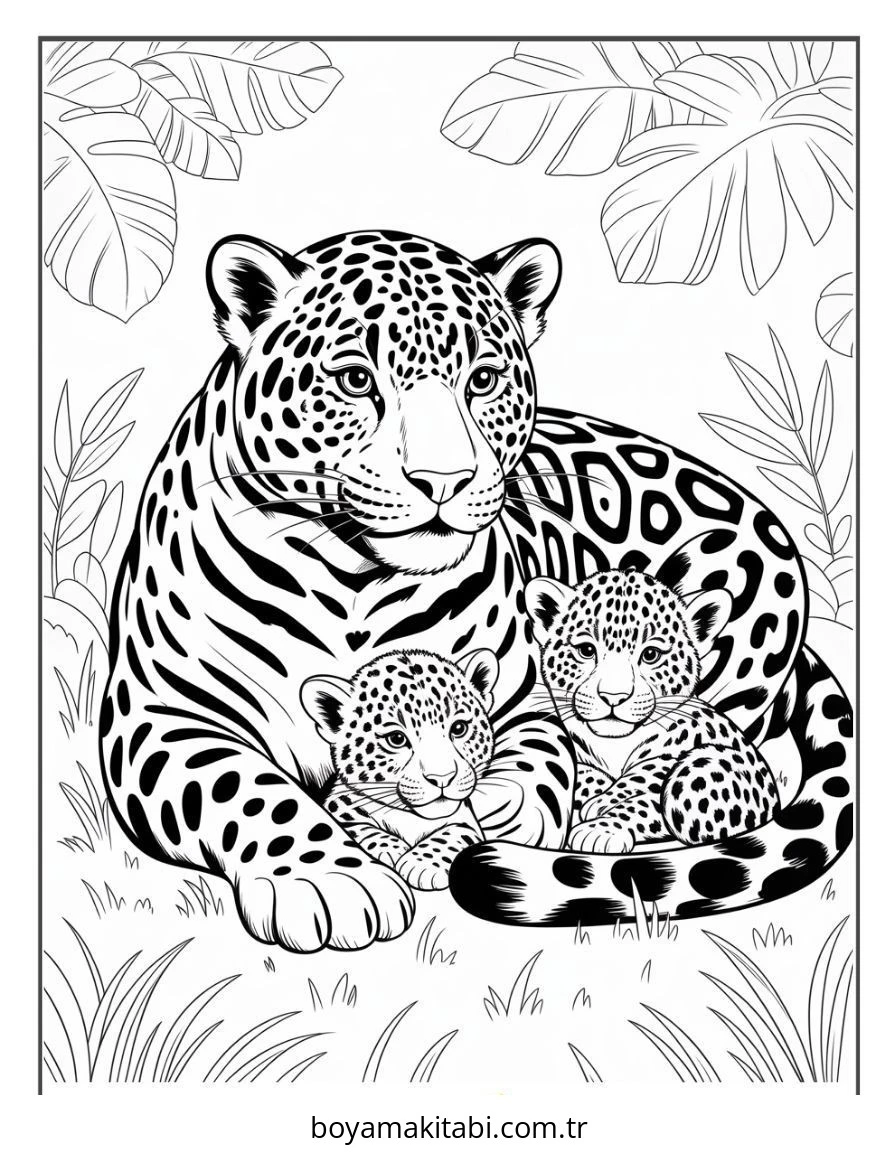 Jaguar boyama sayfası – sanatsal çalışma, çocuklar için