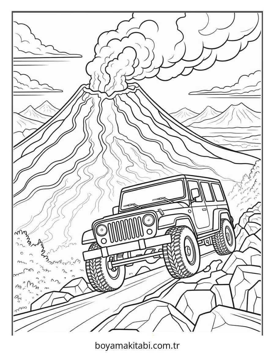 Jeep boyama sayfası – çocuklar için, çizgi film temalı