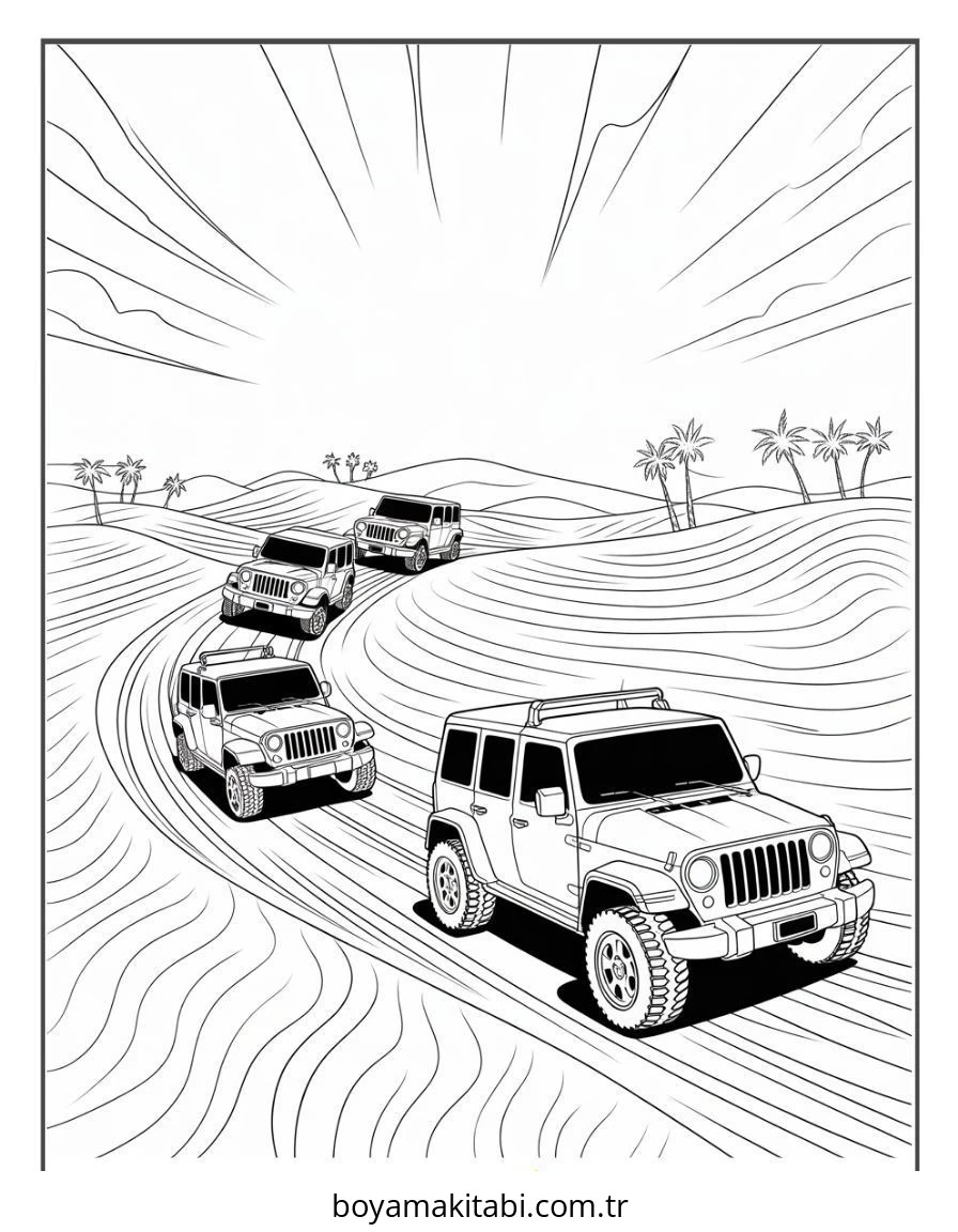 Jeep boyama sayfası – kolay boyama, eğitici aktivite