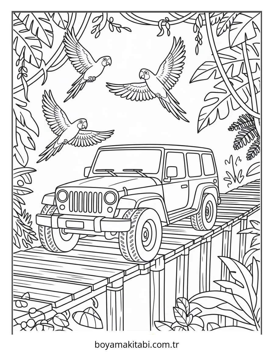 Jeep boyama sayfası – sevimli karakter, sanatsal çalışma