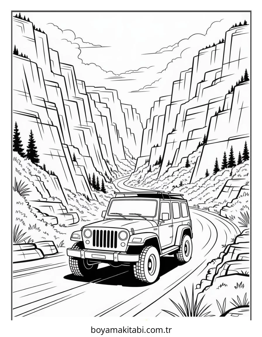 Jeep boyama sayfası – el becerilerini geliştirir, boyama çalışması