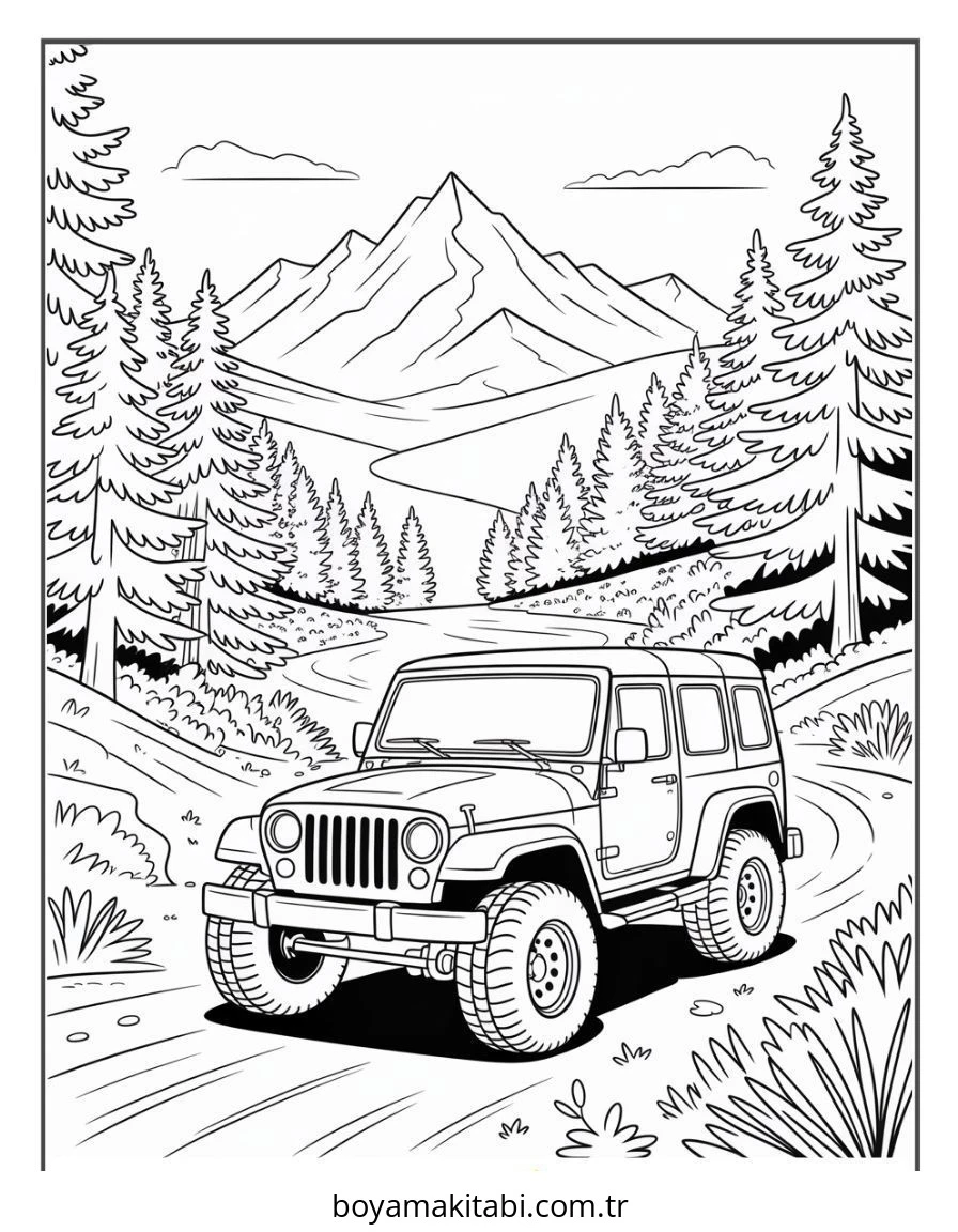 Jeep boyama sayfası – keyifli zaman, renkli çizimler
