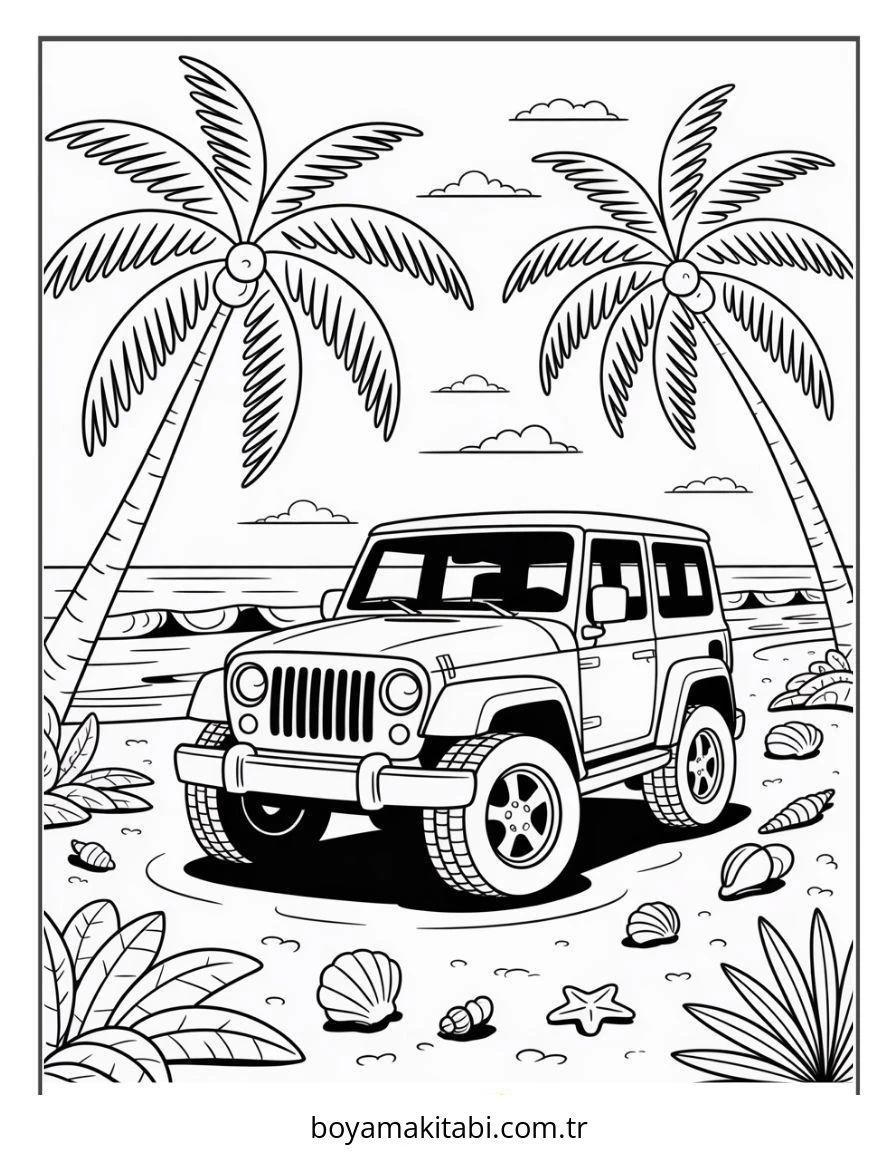 Jeep boyama sayfası – çocuk aktivitesi, PDF indir
