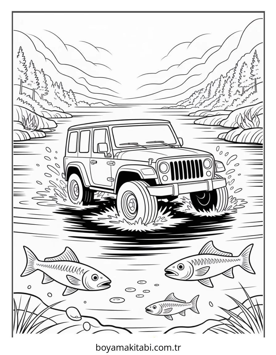 Jeep boyama sayfası – boyama çalışması, yaratıcılığı geliştirir