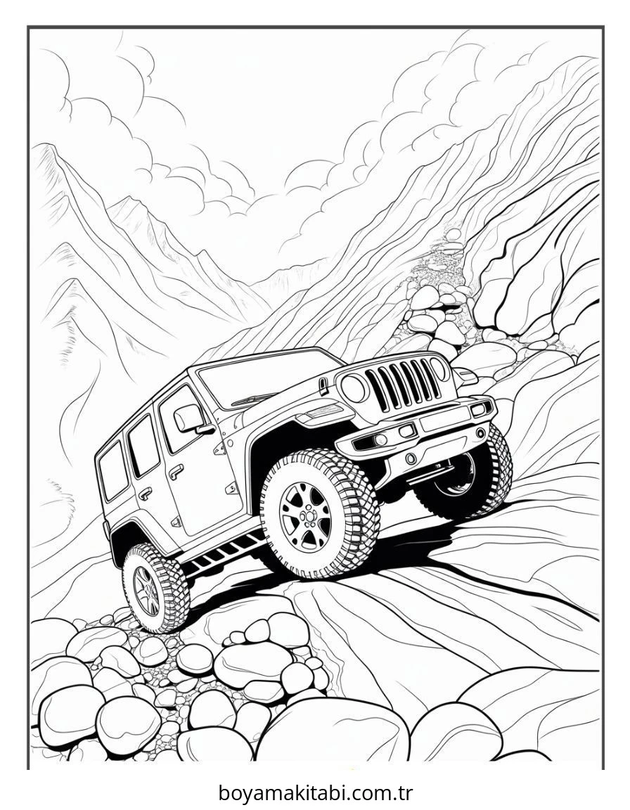Jeep boyama sayfası – PDF indir, sevimli karakter