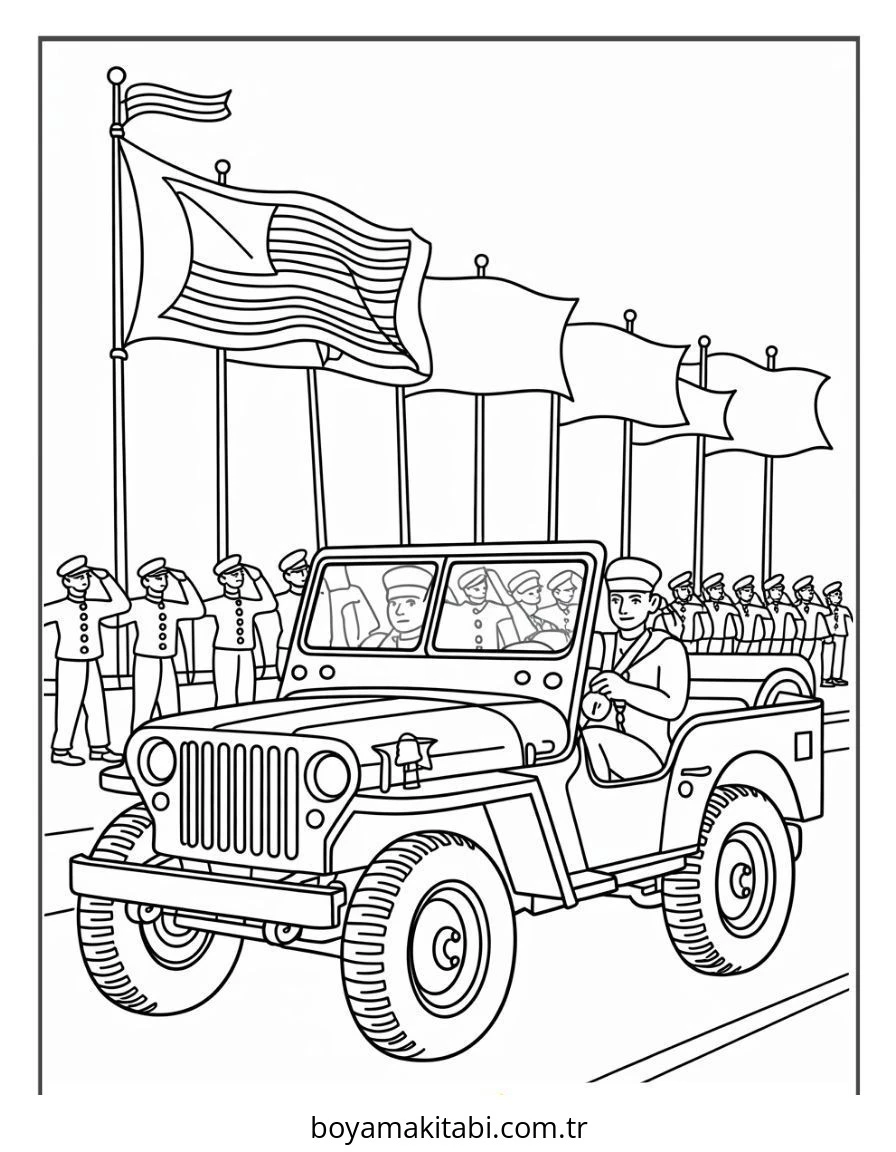 Jeep boyama sayfası – çocuklar için, çizgi film temalı