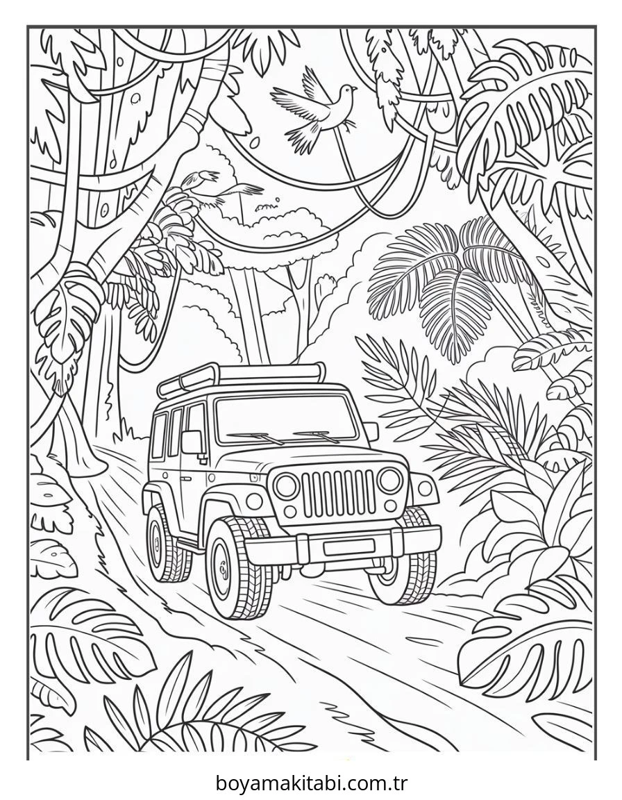 Jeep boyama sayfası – kolay boyama, eğitici aktivite