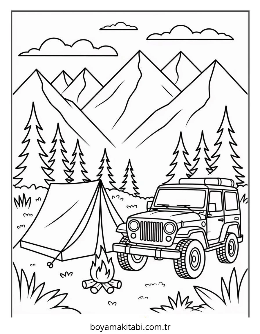 Jeep boyama sayfası – eğlenceli etkinlik, el becerilerini geliştirir