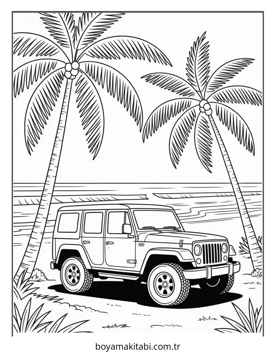 Jeep boyama sayfası – boyama etkinliği, çocuk aktivitesi