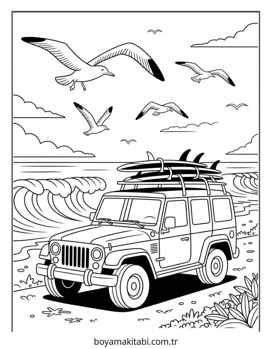 Jeep boyama sayfası – el becerilerini geliştirir, boyama çalışması