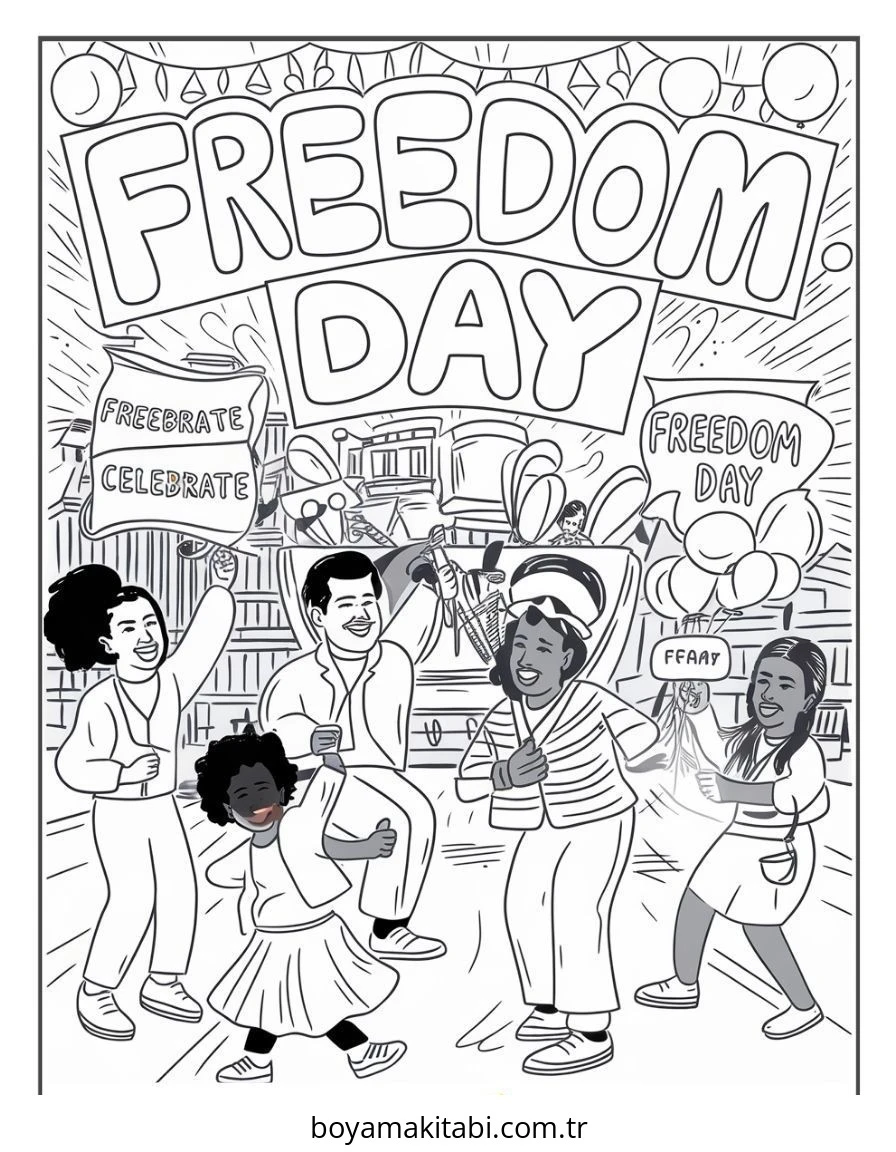 Juneteenth boyama sayfası – boyama etkinliği, çocuk aktivitesi