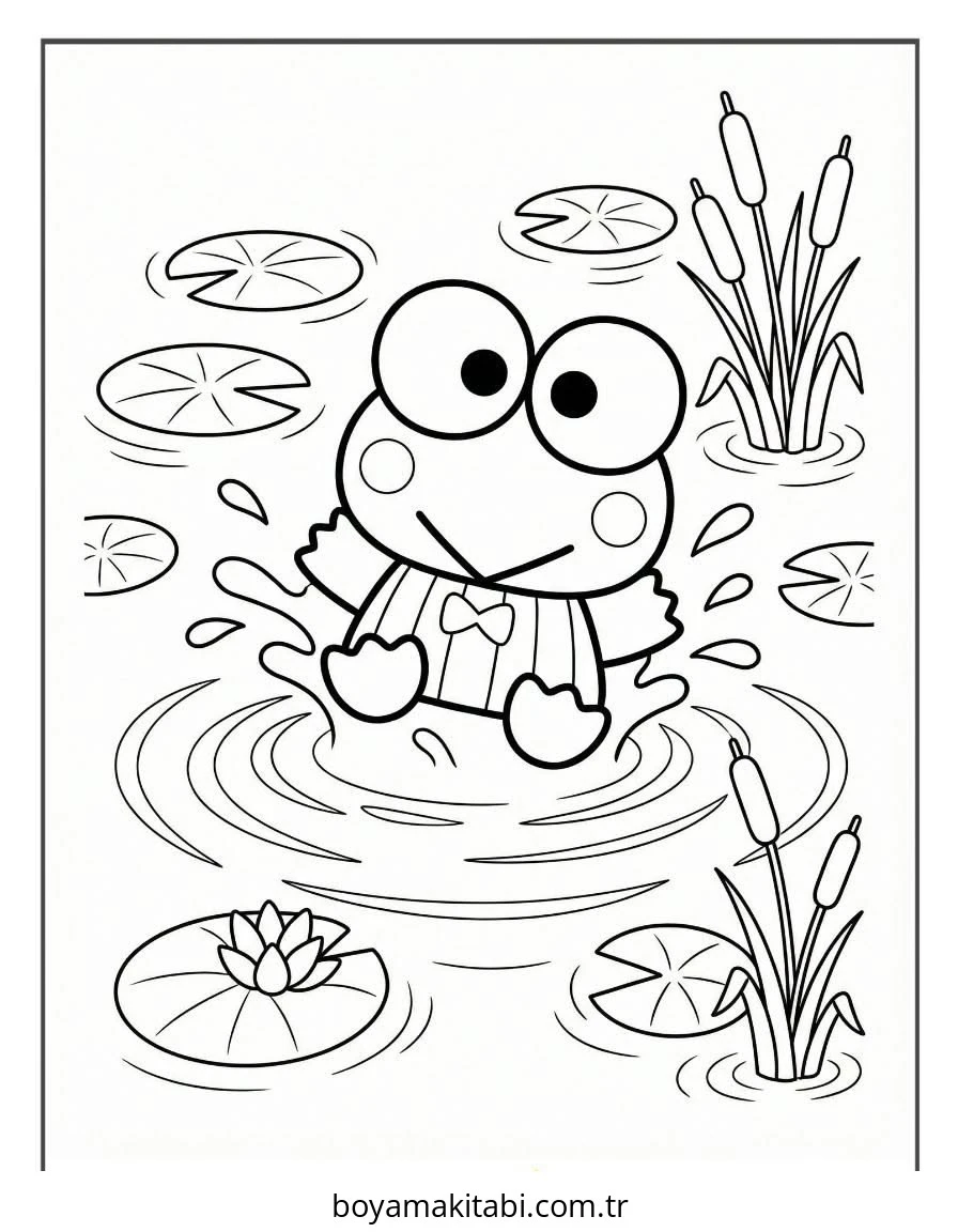 Keroppi boyama sayfası – çocuk aktivitesi, PDF indir