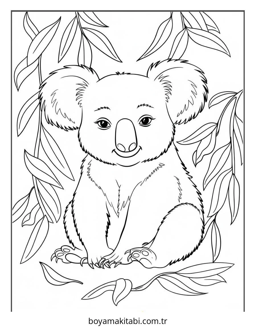 Koala boyama sayfası – çocuk aktivitesi, PDF indir