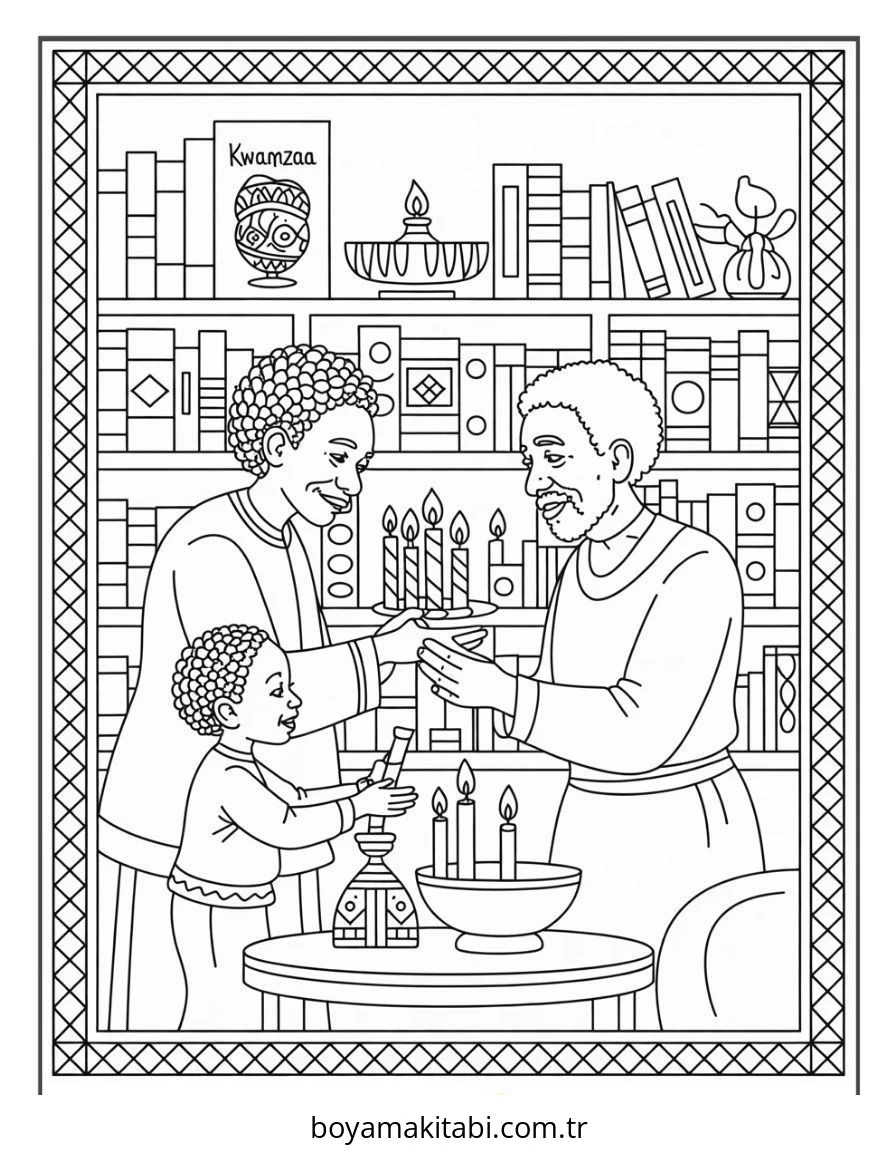 Kwanzaa boyama sayfası – eğlenceli etkinlik, el becerilerini geliştirir