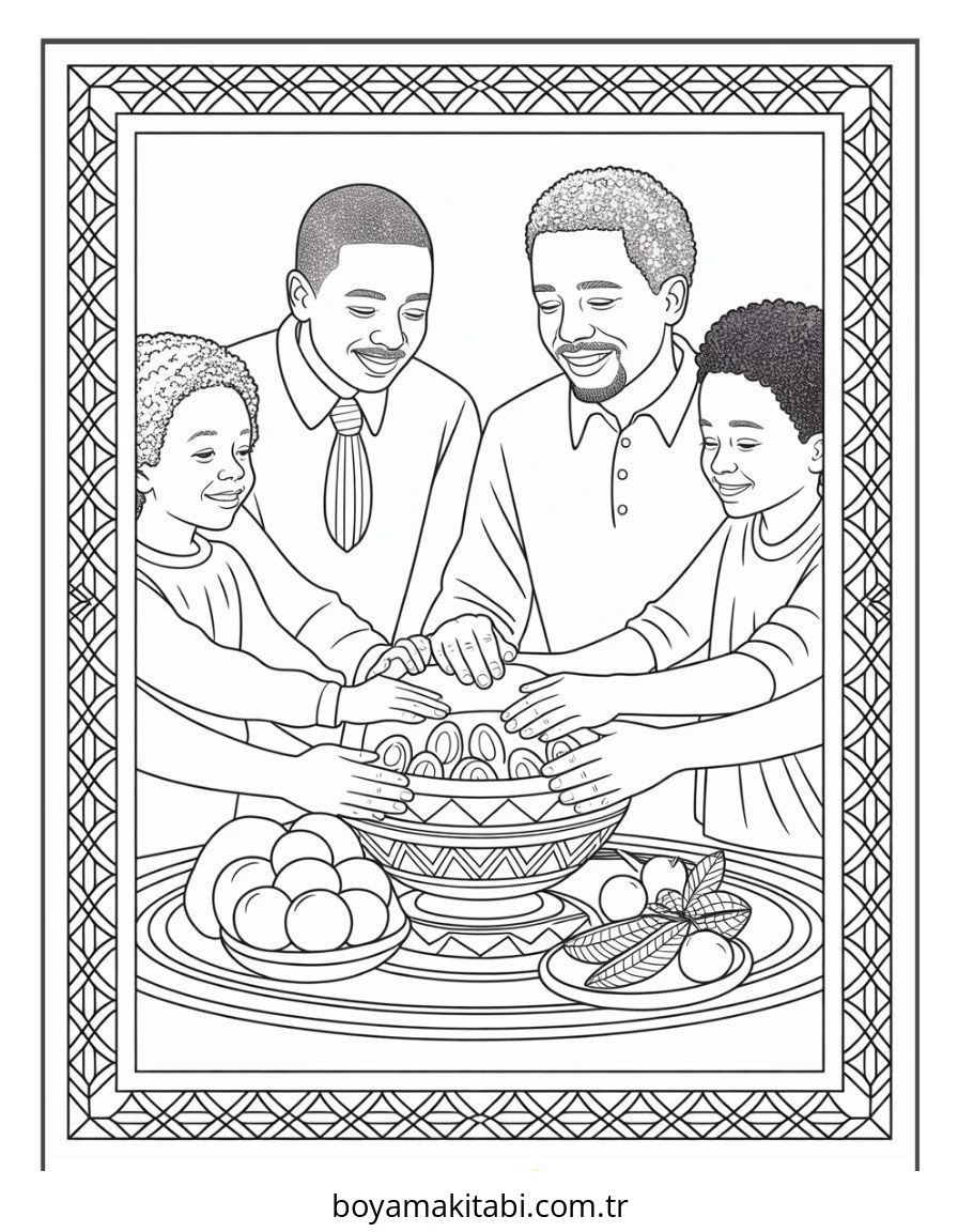Kwanzaa boyama sayfası – renkli çizimler, okul öncesi