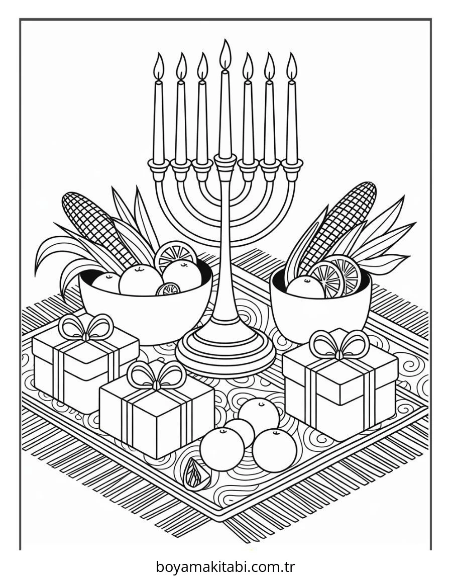 Kwanzaa boyama sayfası – keyifli zaman, renkli çizimler