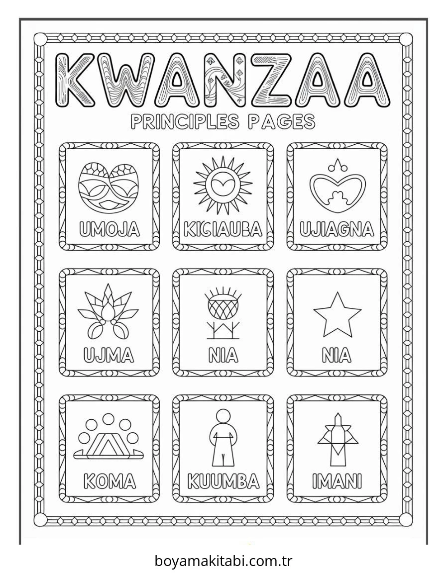 Kwanzaa boyama sayfası – boyama çalışması, yaratıcılığı geliştirir
