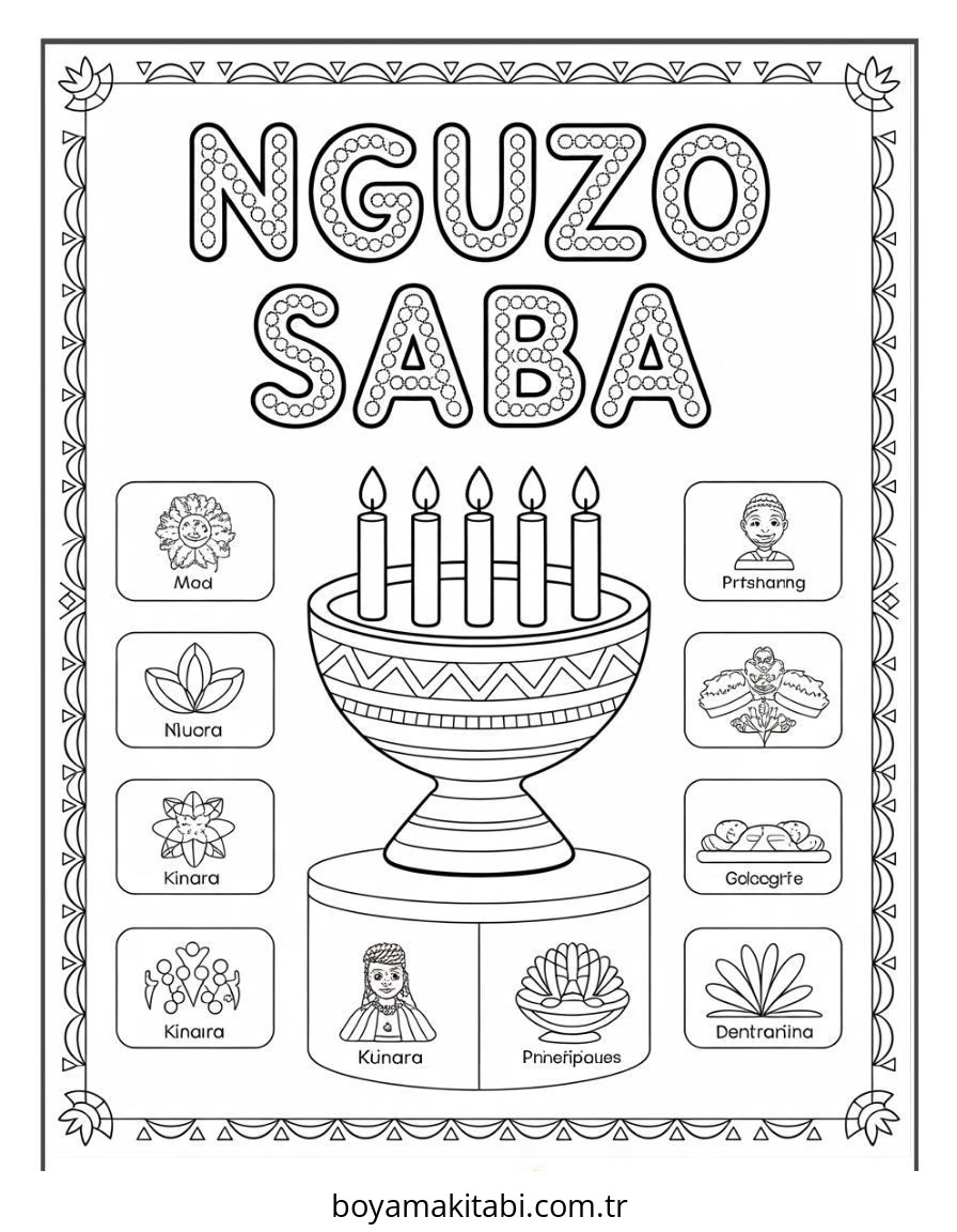 Kwanzaa boyama sayfası – PDF indir, sevimli karakter