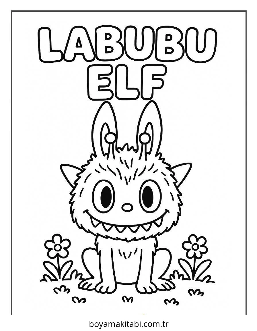 Labubu boyama sayfası – çizgi film temalı, basit çizim