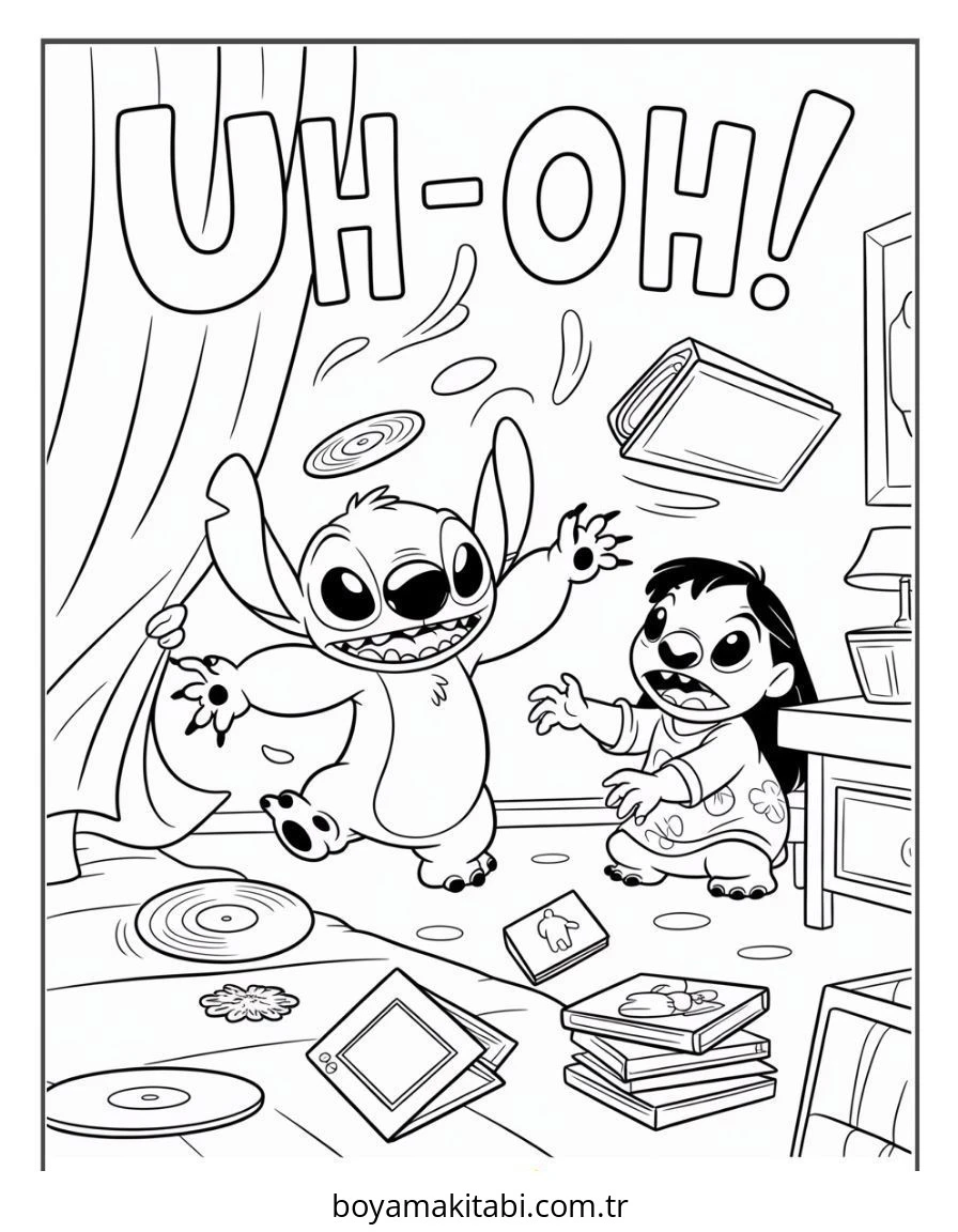 Lilo ve Stitch boyama sayfası – sevimli karakter, sanatsal çalışma