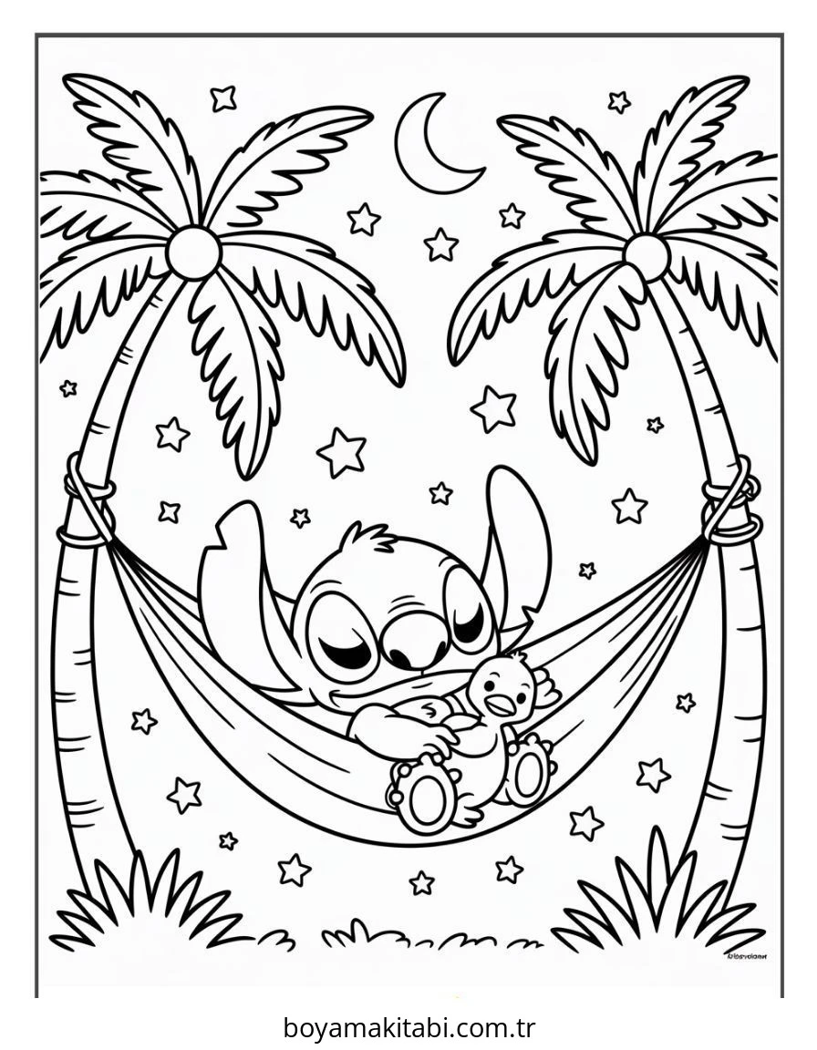 Lilo ve Stitch boyama sayfası – basit çizim, kolay boyama