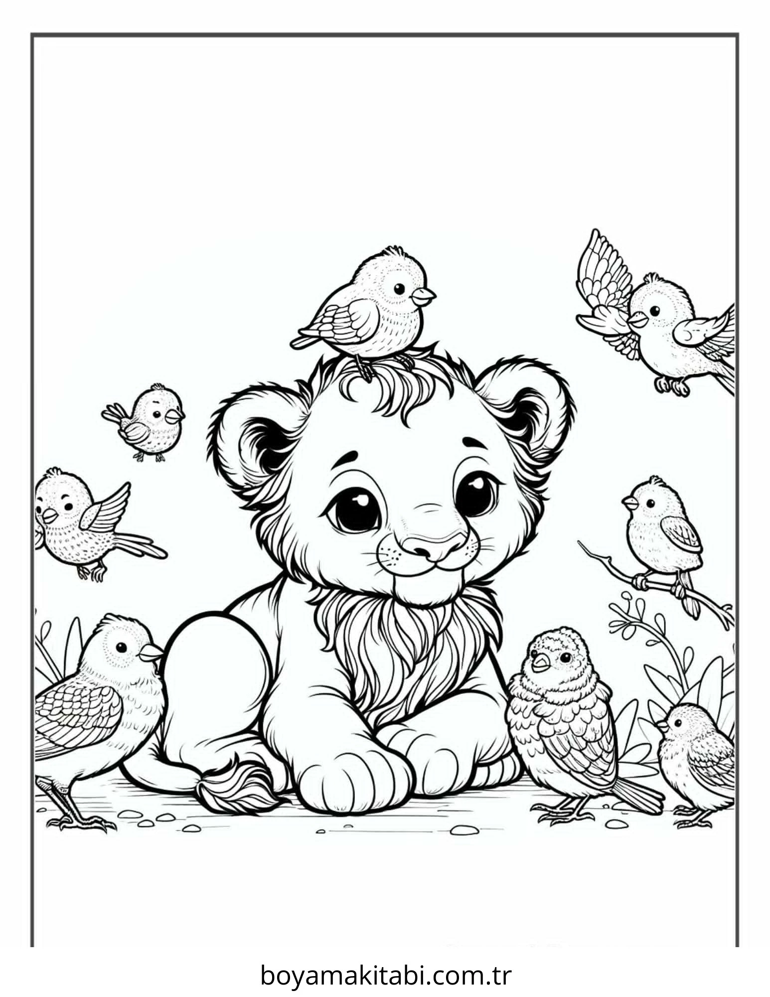 Aslan boyama sayfası – basit çizim, kolay boyama