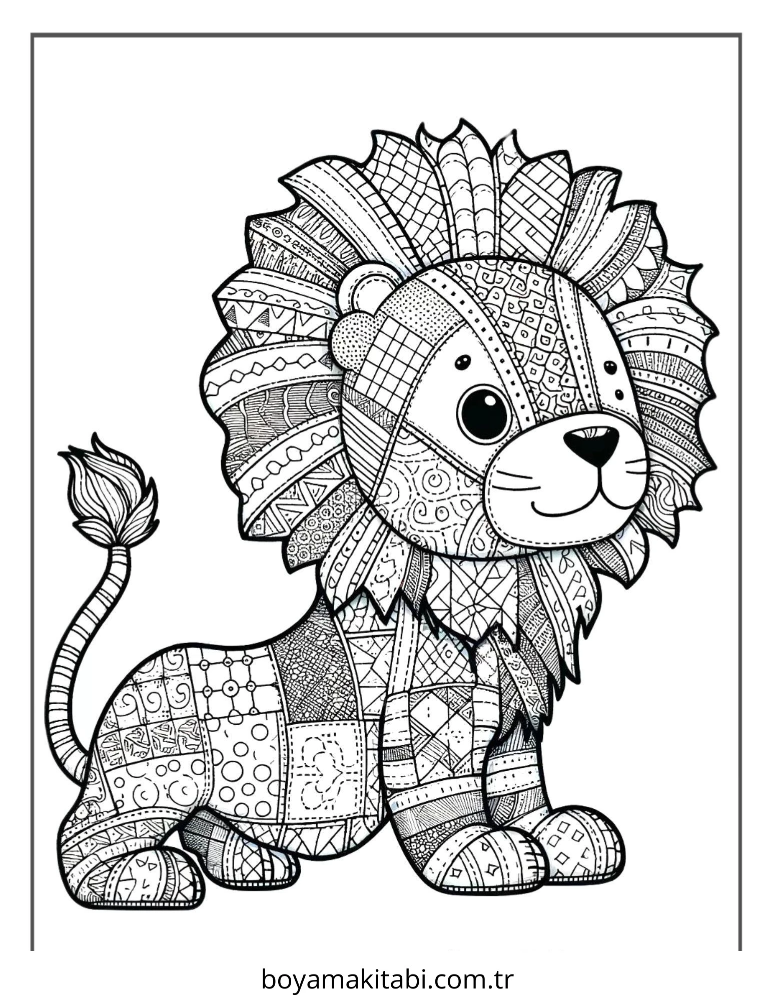 Aslan boyama sayfası – çocuk aktivitesi, PDF indir