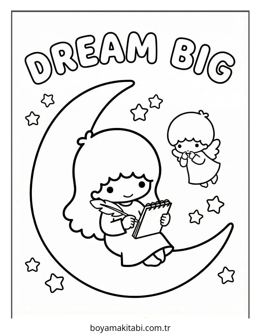 Little Twin Stars boyama sayfası – keyifli zaman, renkli çizimler