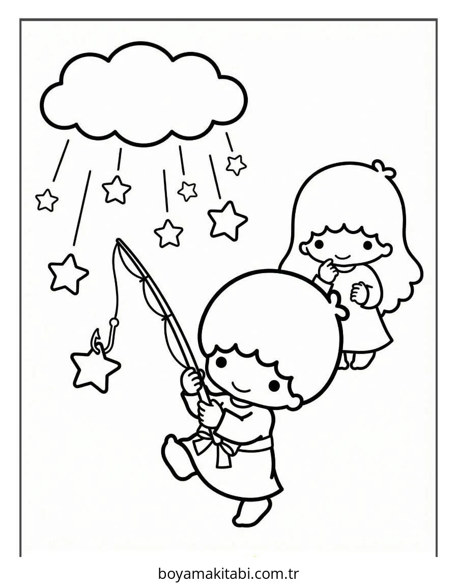 Little Twin Stars boyama sayfası – evde etkinlik, ücretsiz yazdır