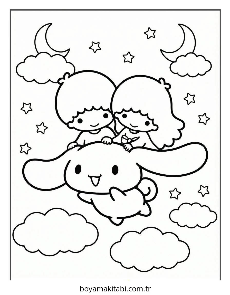 Little Twin Stars boyama sayfası – sanatsal çalışma, çocuklar için