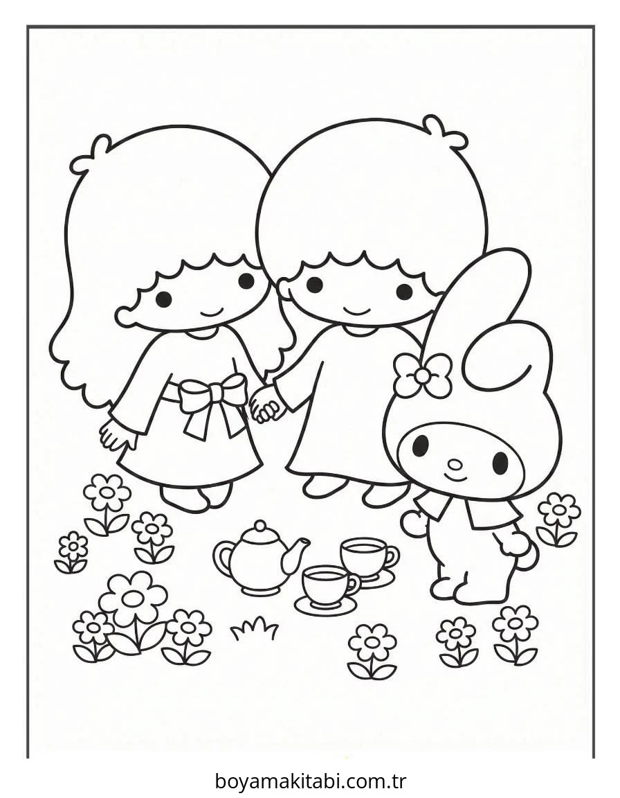 Little Twin Stars boyama sayfası – basit çizim, kolay boyama