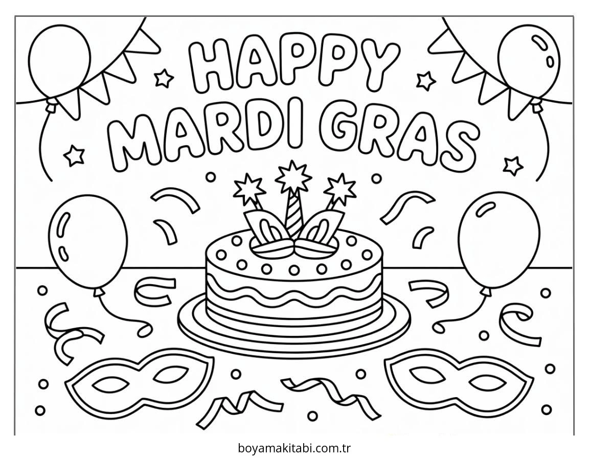 Mardi Gras boyama sayfası – kolay boyama, eğitici aktivite