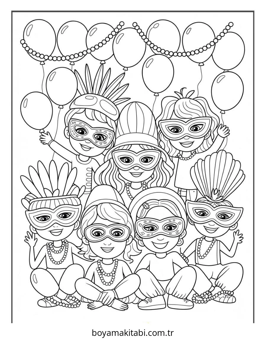 Mardi Gras boyama sayfası – eğitici aktivite, yaratıcılık