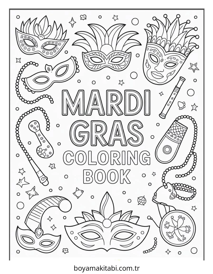 Mardi Gras boyama sayfası – çocuklar için, çizgi film temalı