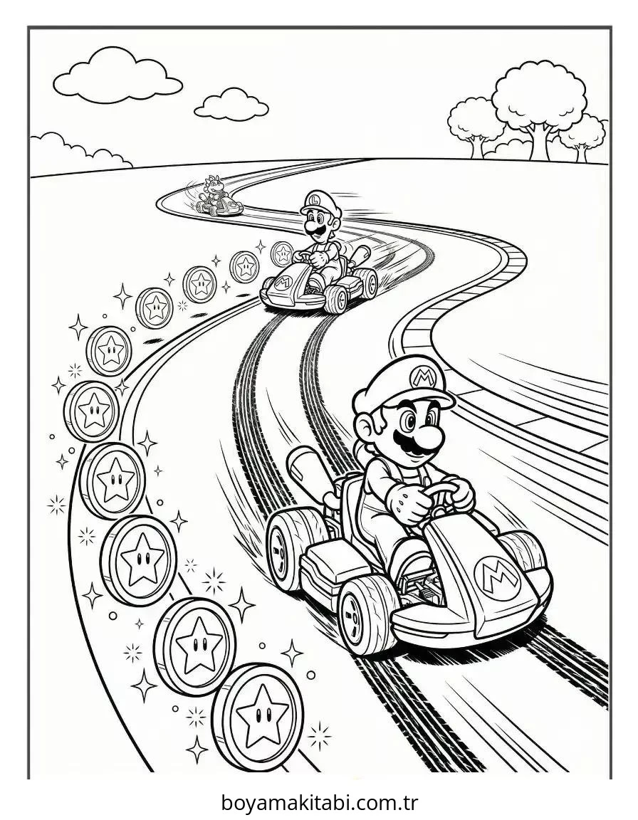 Mario boyama sayfası – sevimli karakter, sanatsal çalışma
