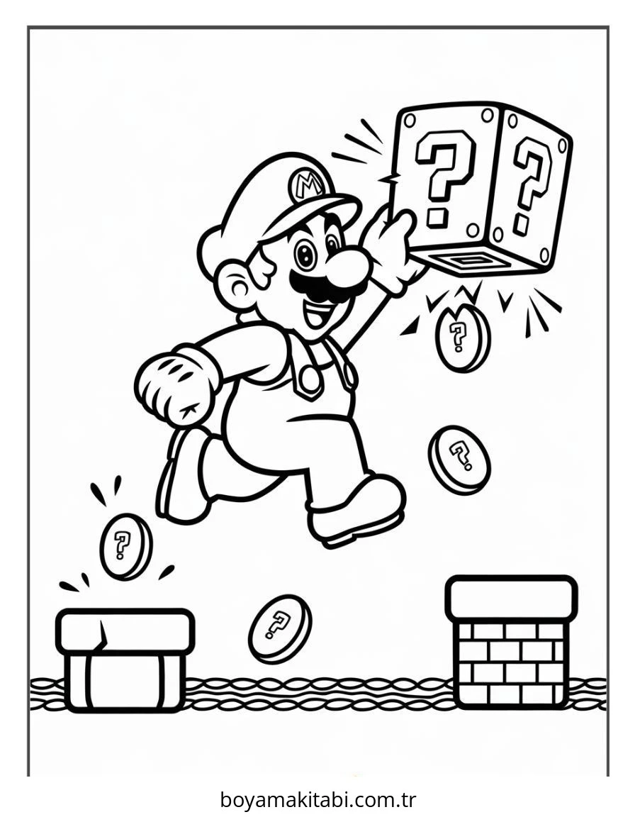 Mario boyama sayfası – eğlenceli etkinlik, el becerilerini geliştirir