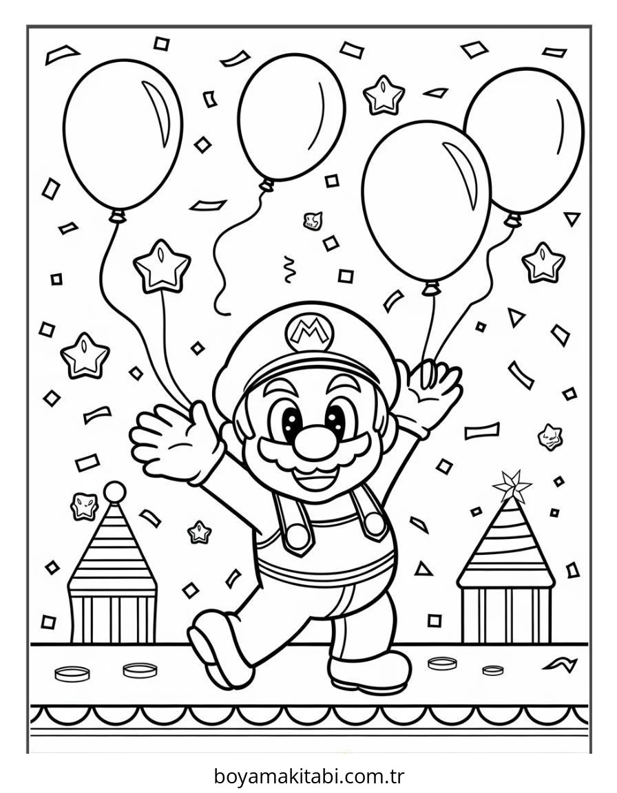 Mario boyama sayfası – çocuk aktivitesi, PDF indir