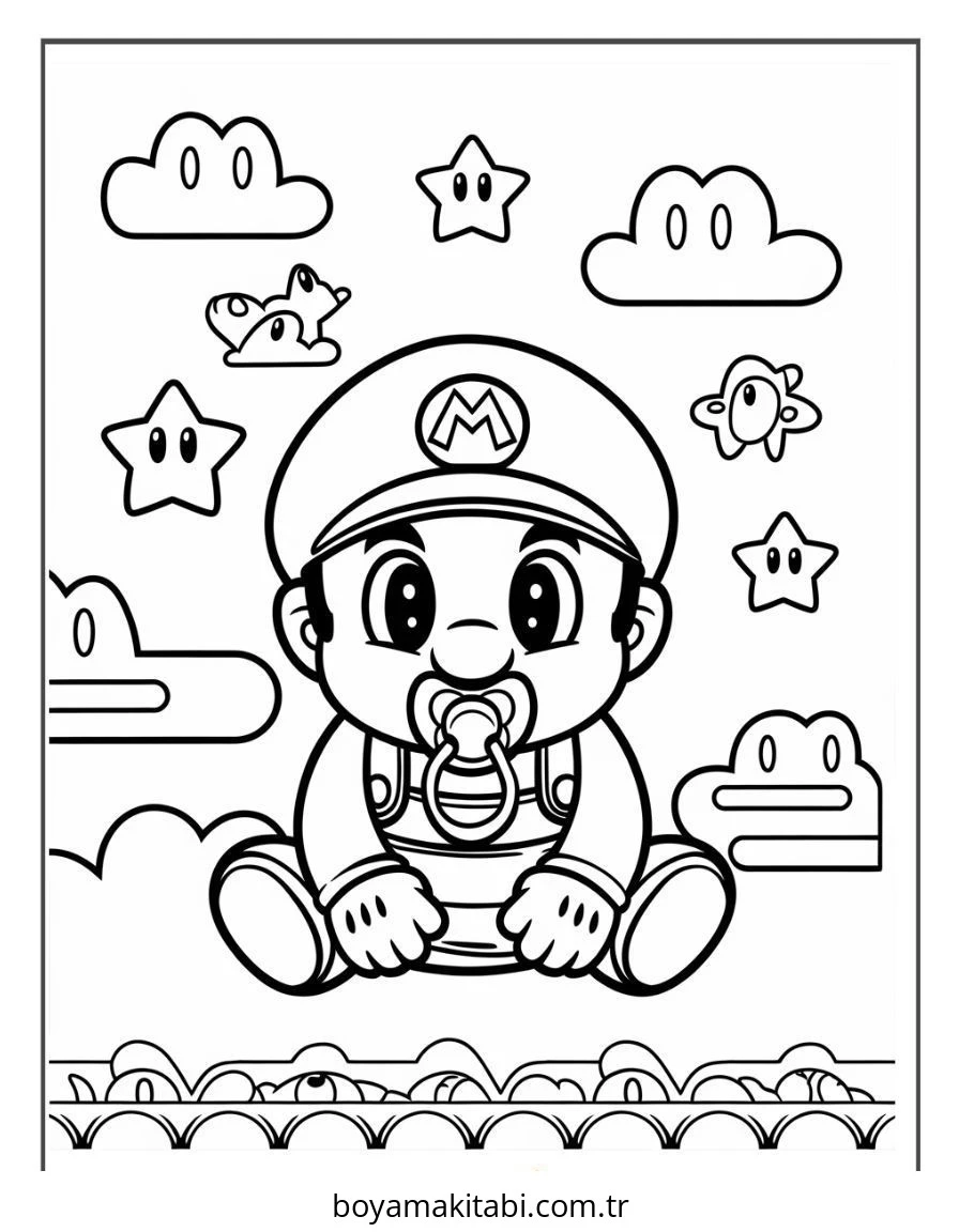 Mario boyama sayfası – kolay boyama, eğitici aktivite