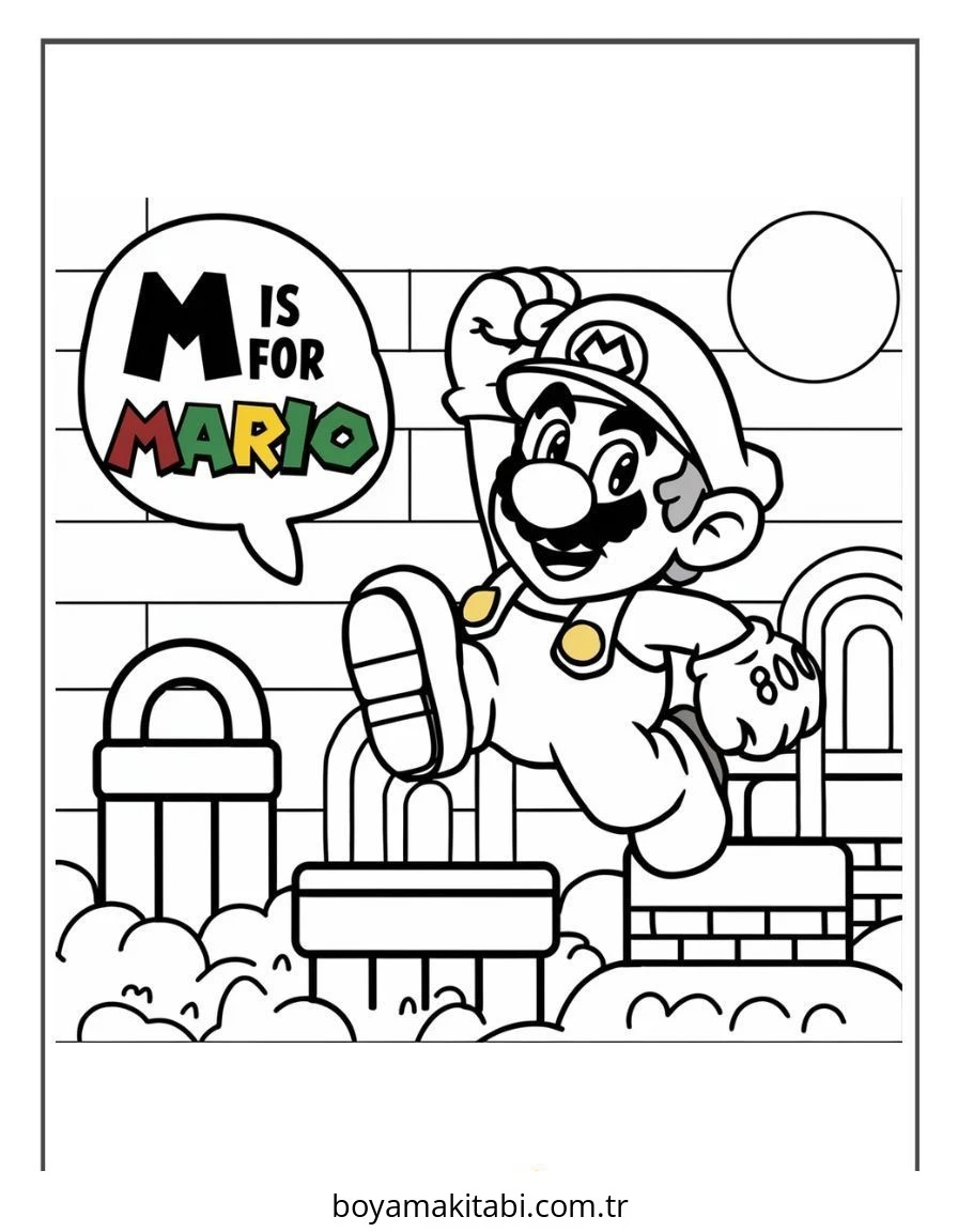 Mario boyama sayfası – eğlenceli etkinlik, el becerilerini geliştirir