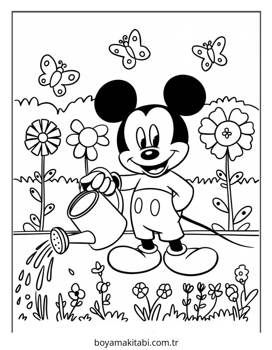Mickey ve Minnie Mouse boyama sayfası – basit çizim, kolay boyama