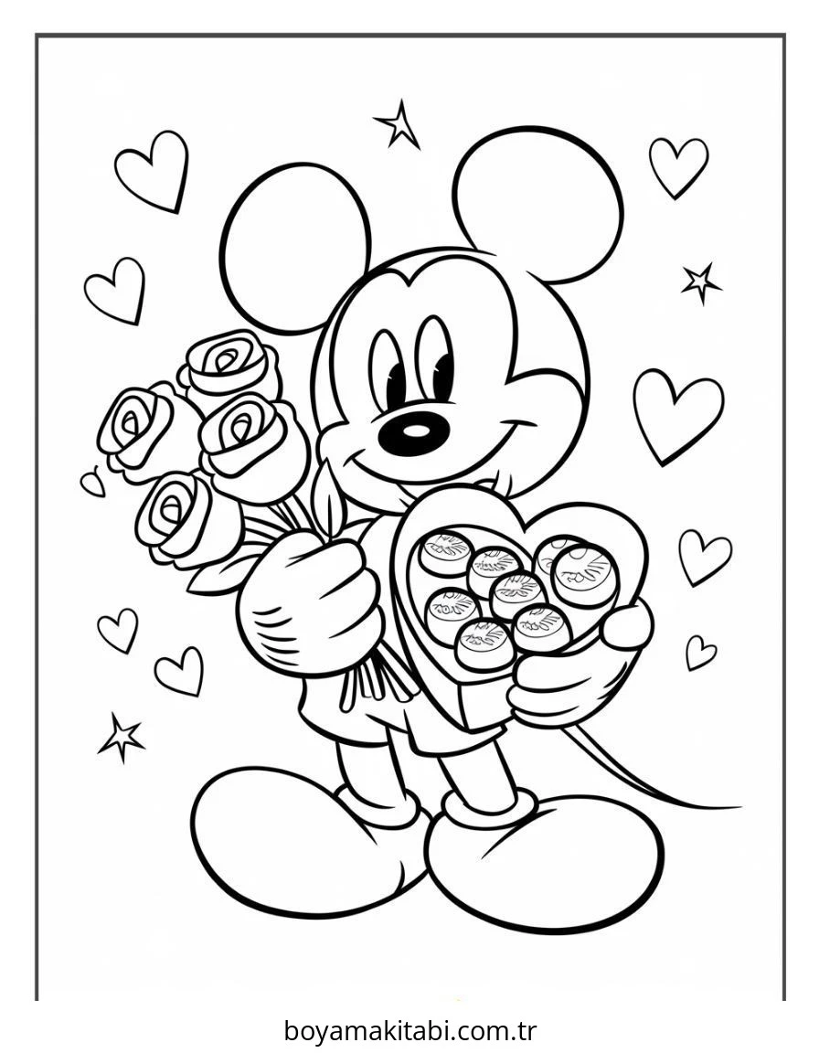 Mickey ve Minnie Mouse boyama sayfası – sevimli karakter, sanatsal çalışma